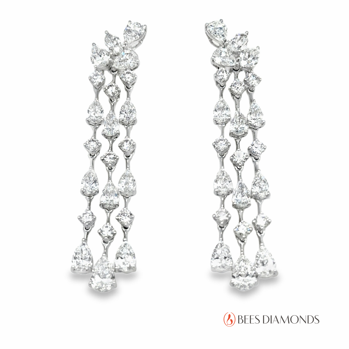 Three-Row Drop Diamond Earrings